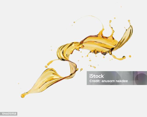 Olive Or Engine Oil Splash Isolated On White Background Stock Photo - Download Image Now