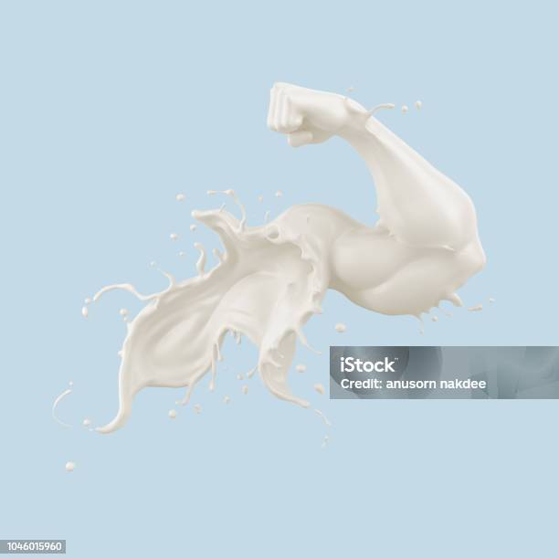 Splash Of Milk In Form Of Arm Muscle Stock Photo - Download Image Now - Milk, Strength, Muscle