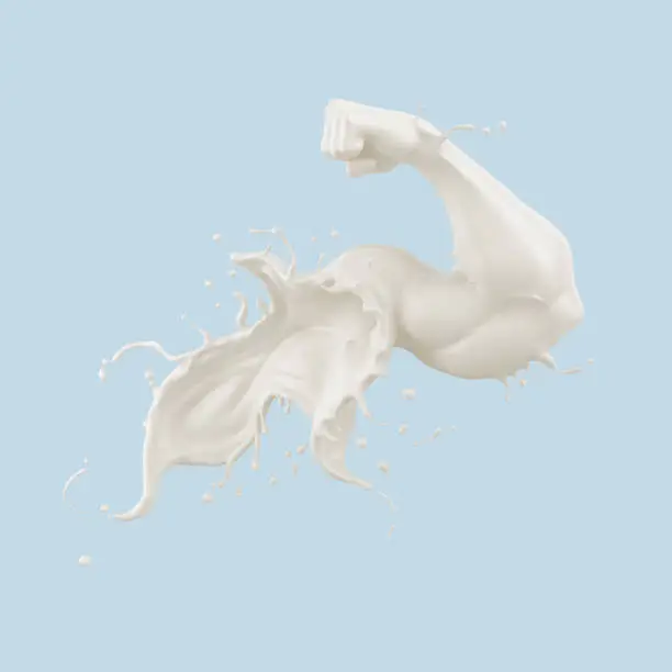 Photo of Splash of milk in form of arm muscle.