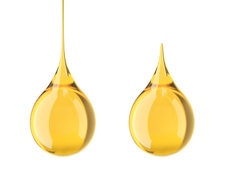 Oil drop isolated on white background, golden yellow liquid or Engine Lubricant oil 3d illustration.