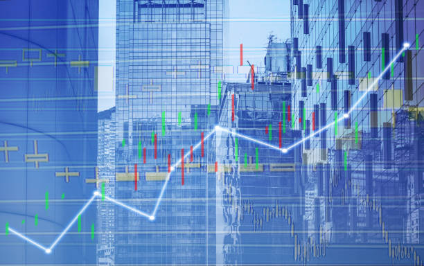 istock Composing with business building and stock chart (blue bull chart on background ) 1046019446