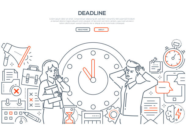 ilustraciones, imágenes clip art, dibujos animados e iconos de stock de plazo - línea diseño estilo vector web la bandera - deadline urgency calendar women