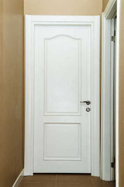 istock Closed white interior paint door in home interior 1046027316