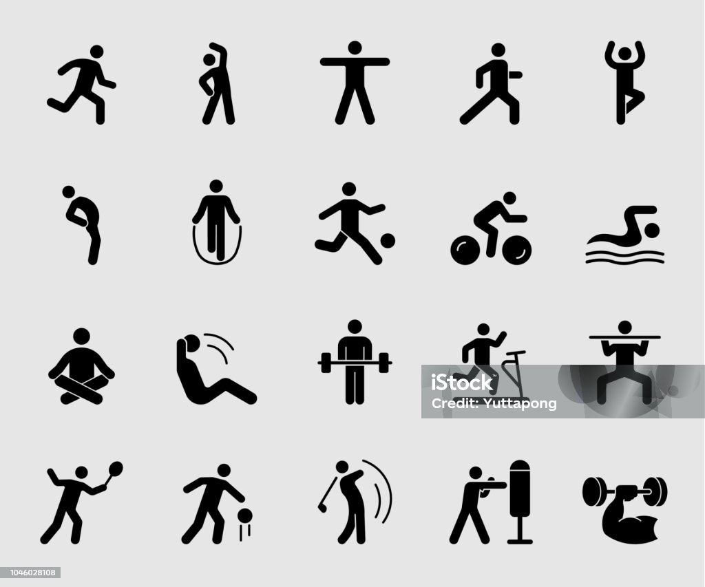 Silhouette Icons set für Übung - Lizenzfrei Icon Vektorgrafik