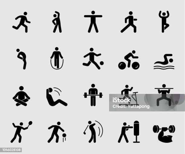 Silhouette Icons Set Für Übung Stock Vektor Art und mehr Bilder von Icon - Icon, Fitnesstraining, Sport
