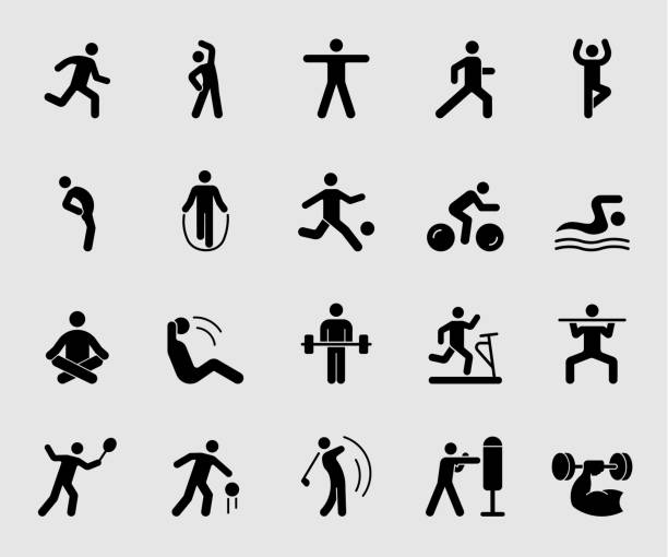иконки silhouette, установленные для упражнений - stretching stock illustrations