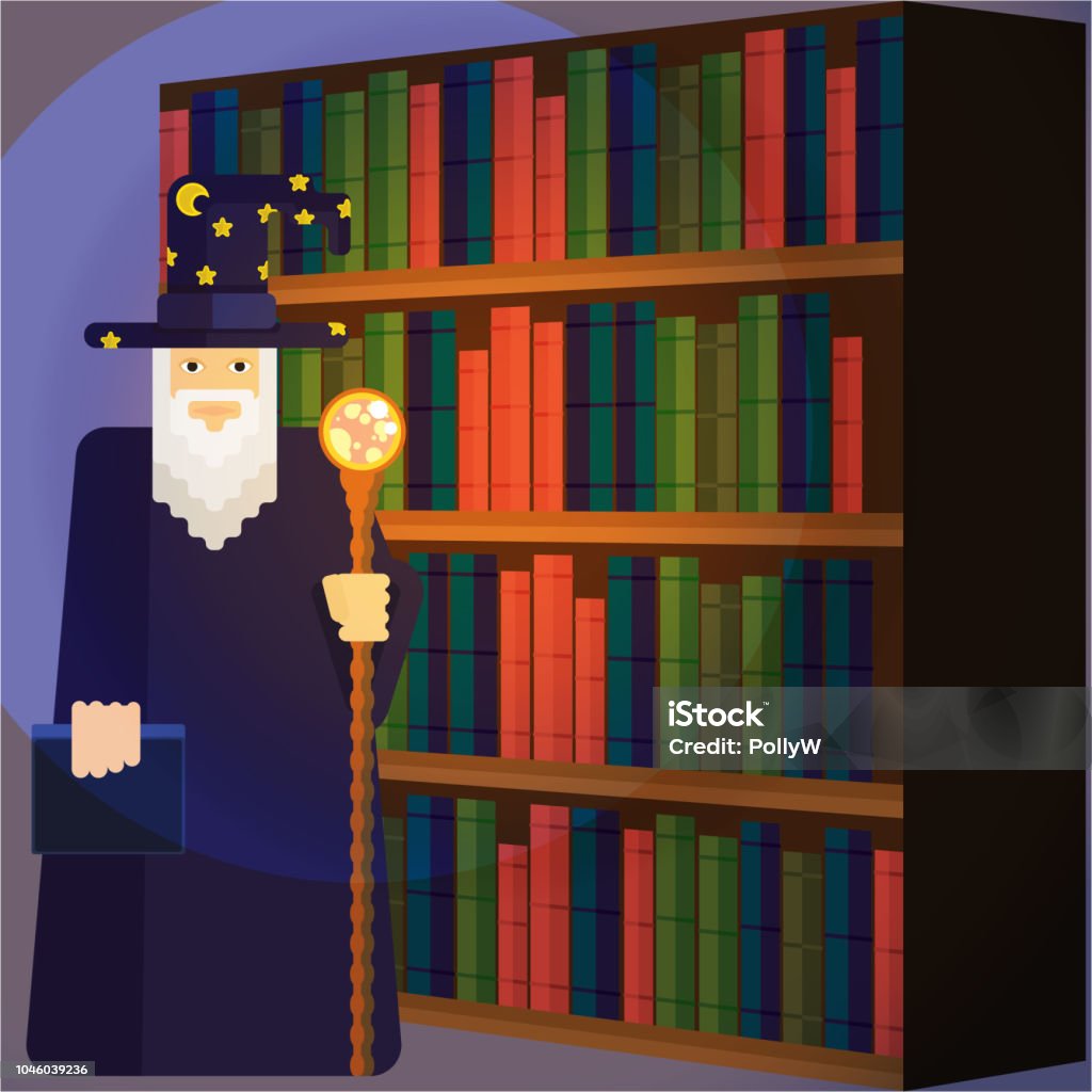 Head Library Wizard Wizard In Library Stock Illustration - Download Image Now - Adult, Art ...