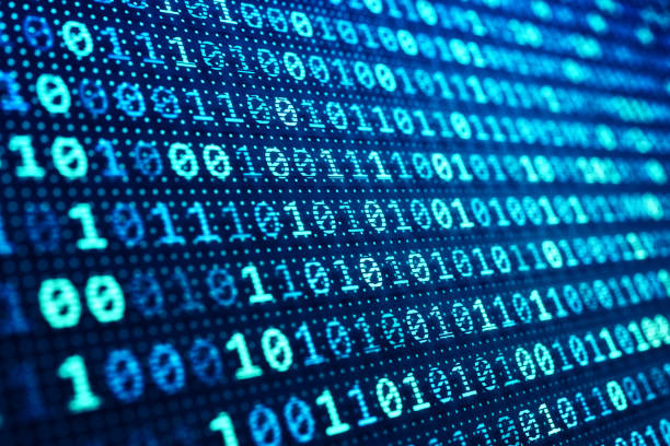 Binary code background Information technology concept, blue digital data on computer screen broadcast programming stock pictures, royalty-free photos & images