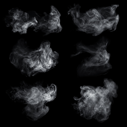 Niebla o humo conjunto aislado sobre fondo negro. Fondo blanco de la nubosidad, neblina o smog. photo