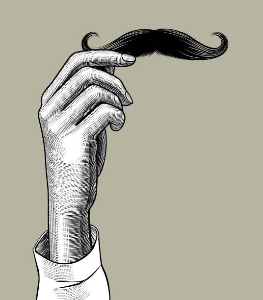Female hand holding a male mustache Female hand holding a male mustache. Vintage engraving stylized drawing. Vector illustration barber illustrations stock illustrations