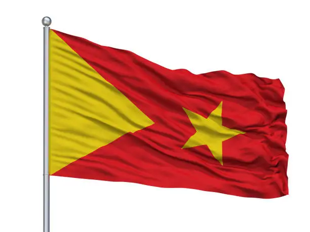 Tigray Region City Flag On Flagstaff, Country Ethiopia, Isolated On White Background, 3D Rendering
