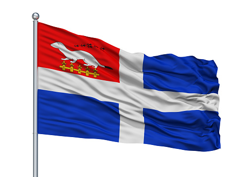 Saint Malo City Flag On Flagstaff, Country France, Isolated On White Background, 3D Rendering