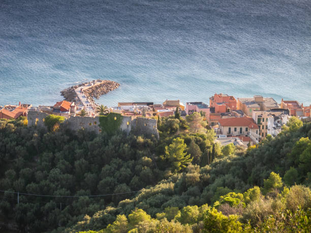Aerial view of Varigotti, Liguria, Italy Scenic aerial view of Varigotti old town, Italian Riviera, Italy finale ligure stock pictures, royalty-free photos & images
