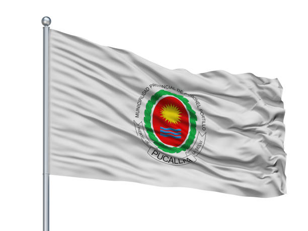 istock Coronel Portillo City Flag On Flagpole, Peru, Isolated On White Background 1046091848