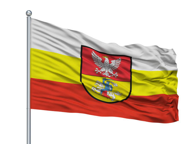 Bialystok City Flag On Flagpole, Poland, Isolated On White Background