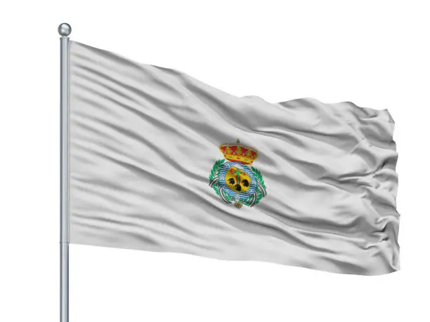 Santa Cruz Tenerife City City Flag On Flagstaff, Country Spain, Isolated On White Background, 3D Rendering