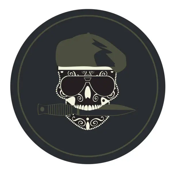 Vector illustration of Military skull with knife and sunglasses icon