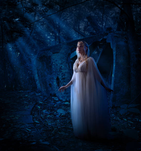 istock Elf girl in night forest 1046095574