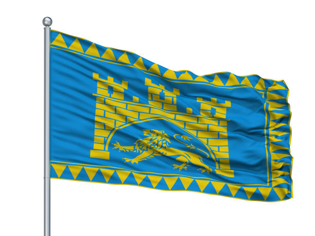istock Lviv City Flag On Flagpole, Ukraine, Isolated On White Background 1046095708
