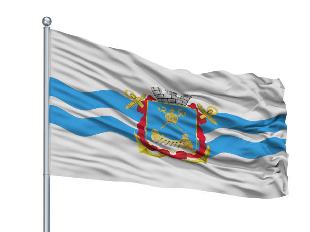 istock Nikolayev City Flag On Flagpole, Ukraine, Isolated On White Background 1046095736
