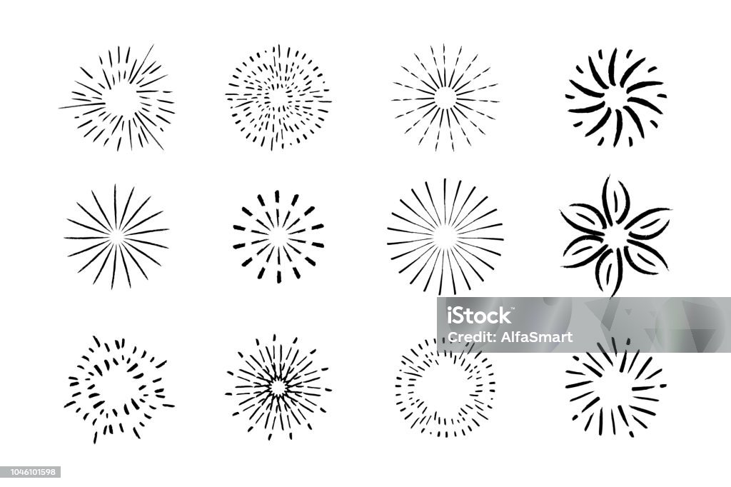 Vector collection of hand drawn sunbursts Vector collection of hand drawn sunbursts. Drawing - Activity stock vector
