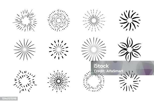 Vector Collection Of Hand Drawn Sunbursts Stock Illustration - Download Image Now - Drawing - Activity, Drawing - Art Product, Sparks