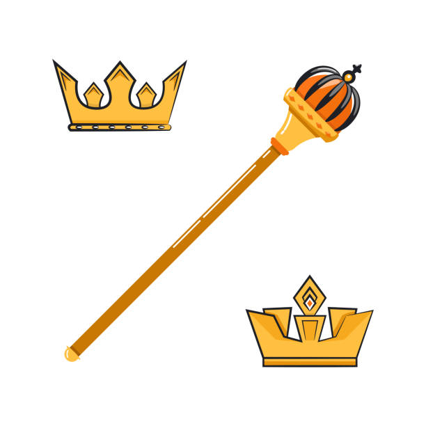 Vector illustration of cartoon scepter and crowns Vector illustration of cartoon scepter and crowns. King Size stock illustrations