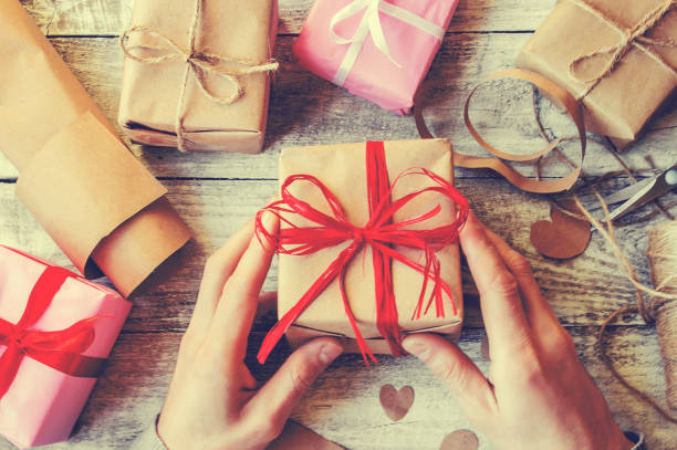istock Gift wrapping for the beloved. Selective focus. 1046102122