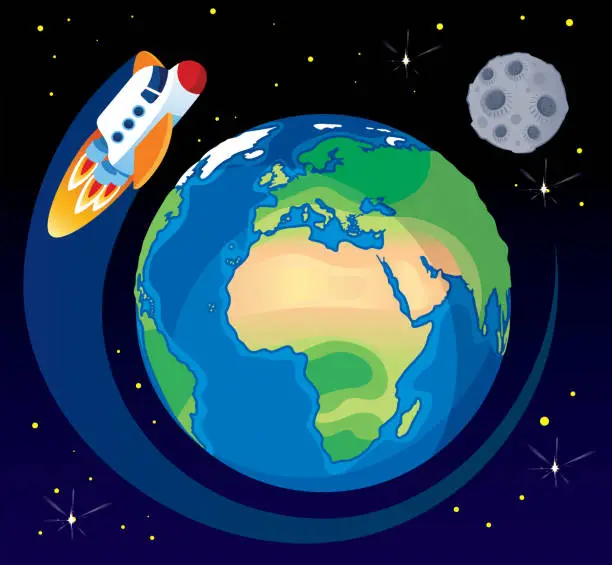 Vector illustration of Earth And Space Ship