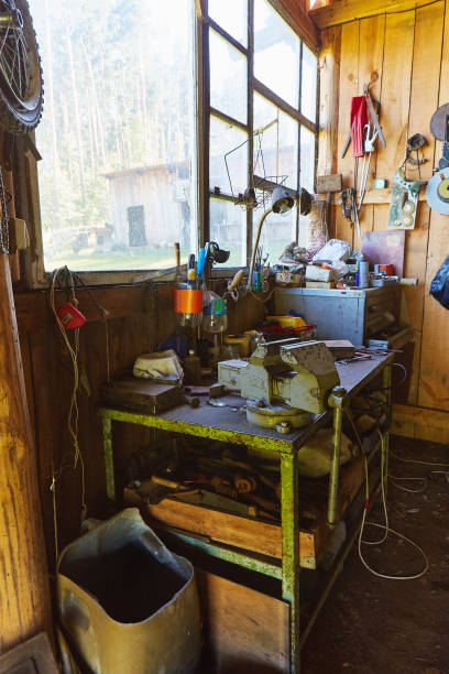 istock Workshop shed garage with toold for repare and atv inside 1046104842