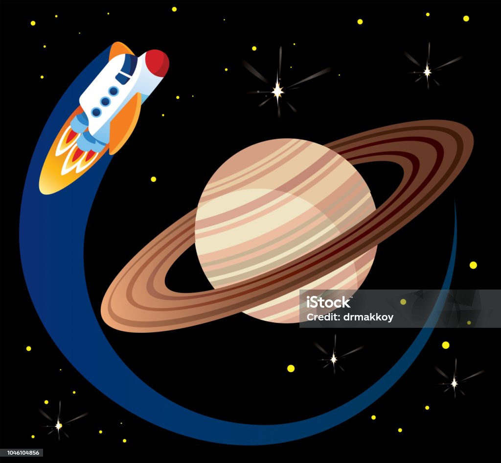 Saturn and Space Ship Vector Saturn and Space Ship Astronomy stock vector