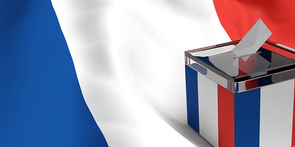 3d rendering glass ballot box on France flag background