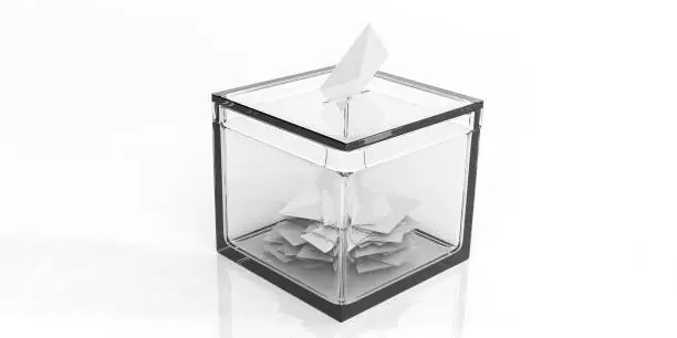 3d rendering glass ballot box on white background