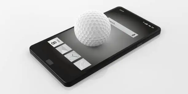 Photo of 3d rendering golf ball on a smartphone