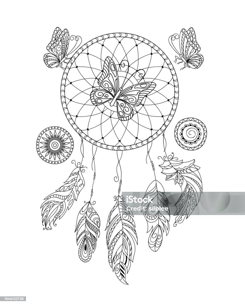 Ilustración de Mandalas Atrapasueños Mariposas Del Esquema y más Vectores Libres de Derechos de Cazasueños - iStock