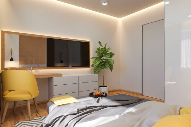 istock 3d illustration, bedroom interior design concept. Visualization of the interior in the Scandinavian architectural style 1046134314