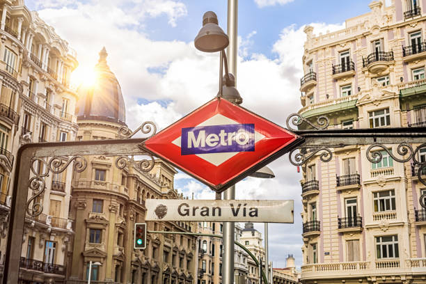 cartello della metropolitana gran via a madrid - gran vía foto e immagini stock