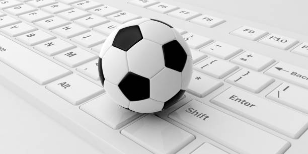 istock 3d rendering soccer ball on a keyboard 1046162166