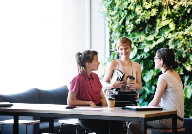 Meeting in the office common area