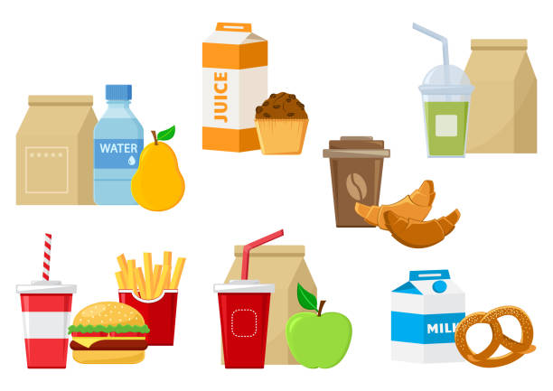 ilustrações de stock, clip art, desenhos animados e ícones de set of lunch food icons. vector illustration - embrulhado ilustrações