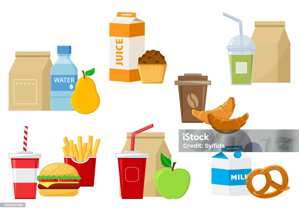 Set of lunch food icons. Vector illustration Fast Food stock vector