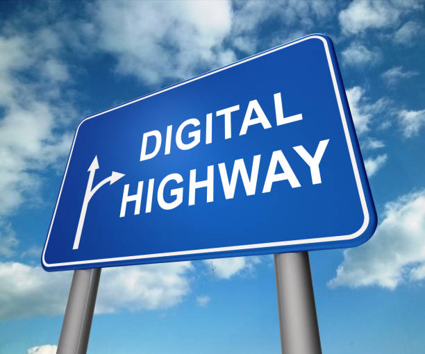 istock Digital Highway Sign Virtual Roadway 3d Illustration 1046165832