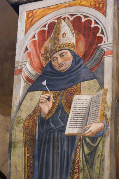 fresko des heiligen augustinus in san gimignano - augustine stock-fotos und bilder