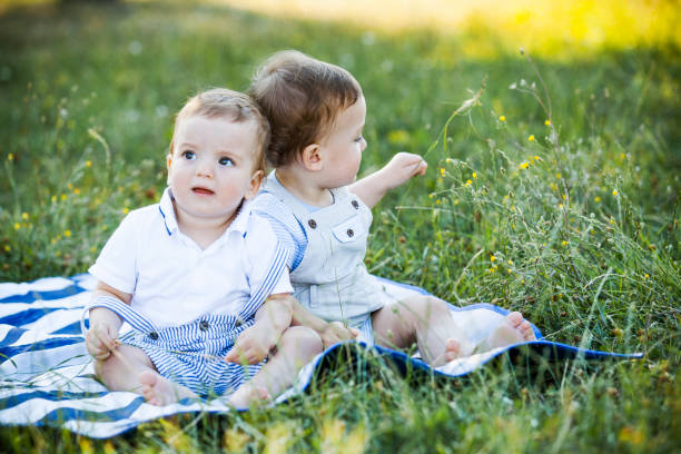 istock Cute Twin Brothers Outside 1046184760