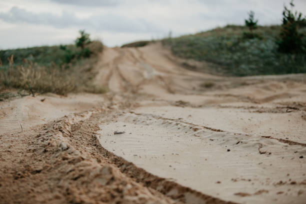 Traces of vehicles in the sand
