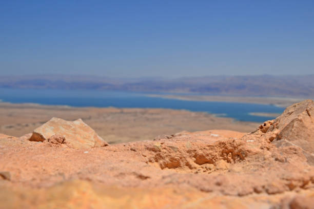 view of the dead sea and the mountains of jordan. view from the fortress masada in israel. - travel jordan israel sand imagens e fotografias de stock