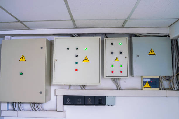 istock Several electrical boxes containing the buttons and display of the system status. 1046209134