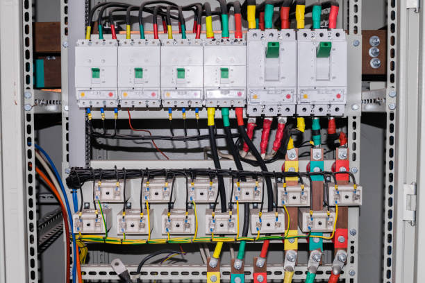 istock An electrical box containing a multitude of wires, switches, contacts 1046209206