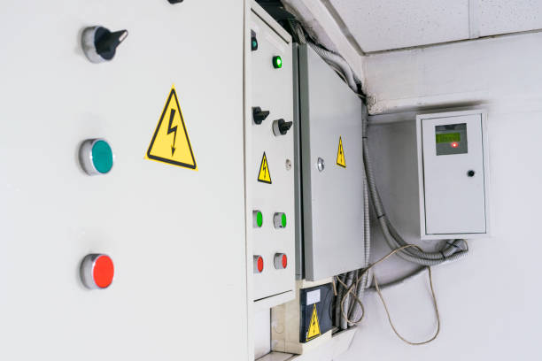 istock A few fuse boxes are installed on the wall in the basement. High voltage electrical control panel. Iron Electric Box 1046211690