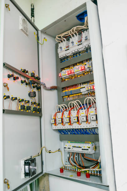 istock A large open electric box is located in the wall. Main and backup power management panel. 1046226784